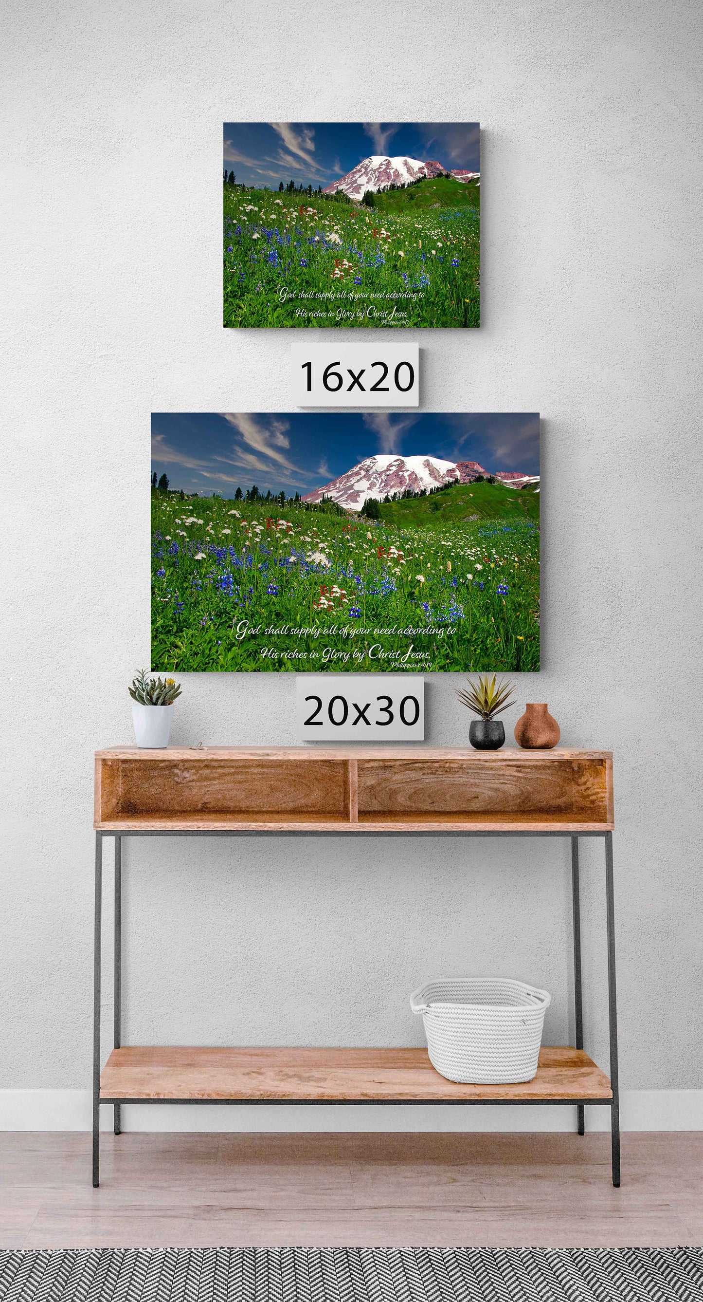 Philippians 4:19 Scripture Canvas, Mt Rainier Mountain Scene Bible Verse, Christian Inspirational Wall Art, My God Shall Supply Your Need