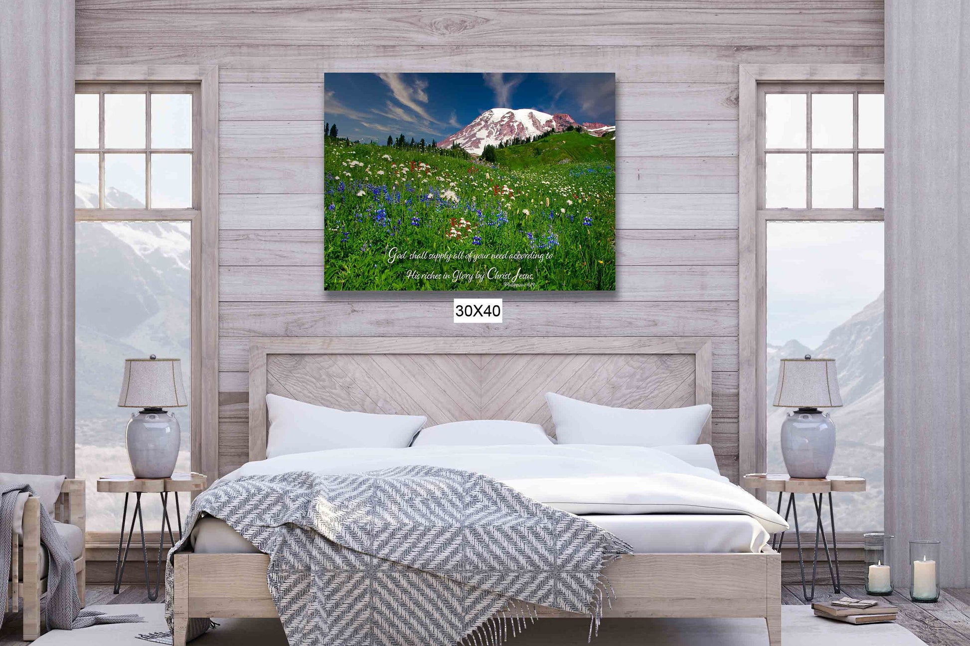 Philippians 4:19 Scripture Canvas, Mt Rainier Mountain Scene Bible Verse, Christian Inspirational Wall Art, My God Shall Supply Your Need