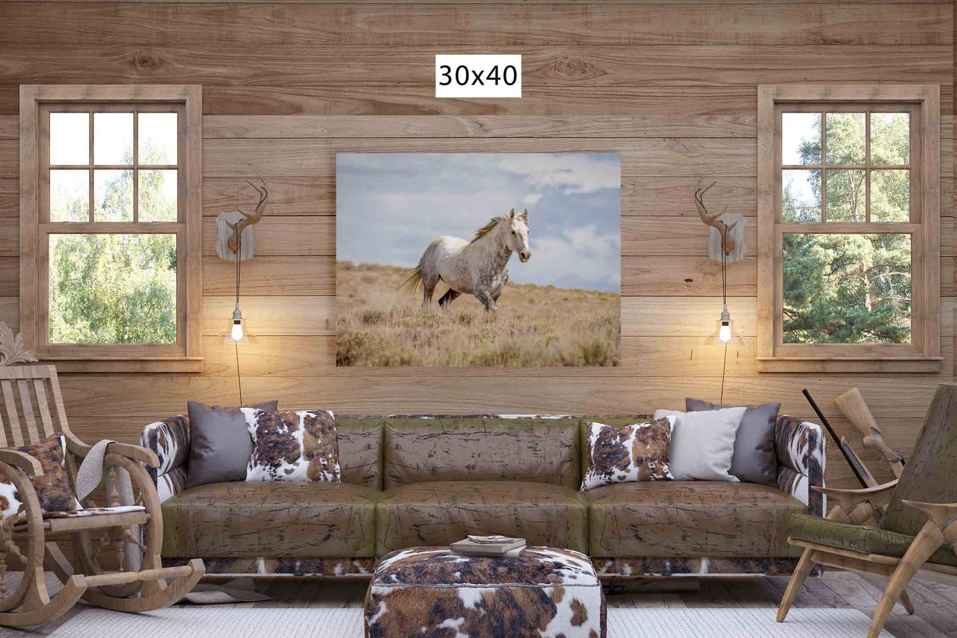 Wild Horse in Colorado Wall Art Print, Wild Mustang Gray Stallion Photo, Wildlife Canvas, Cowboy Old West Decor for Home or Office