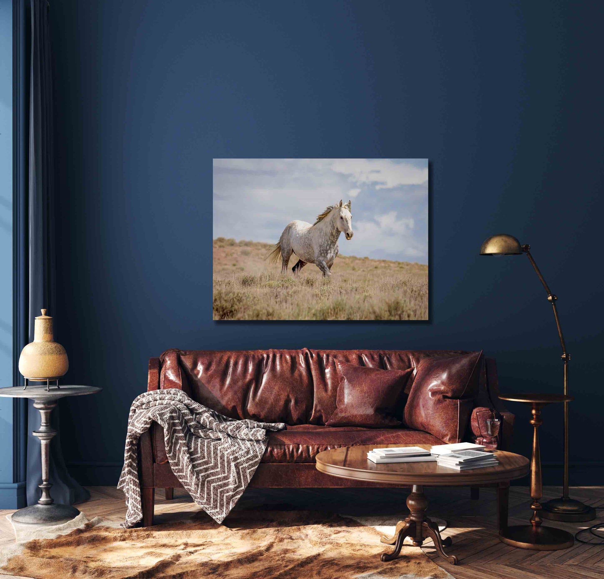 Wild Horse in Colorado Wall Art Print, Wild Mustang Gray Stallion Photo, Wildlife Canvas, Cowboy Old West Decor for Home or Office