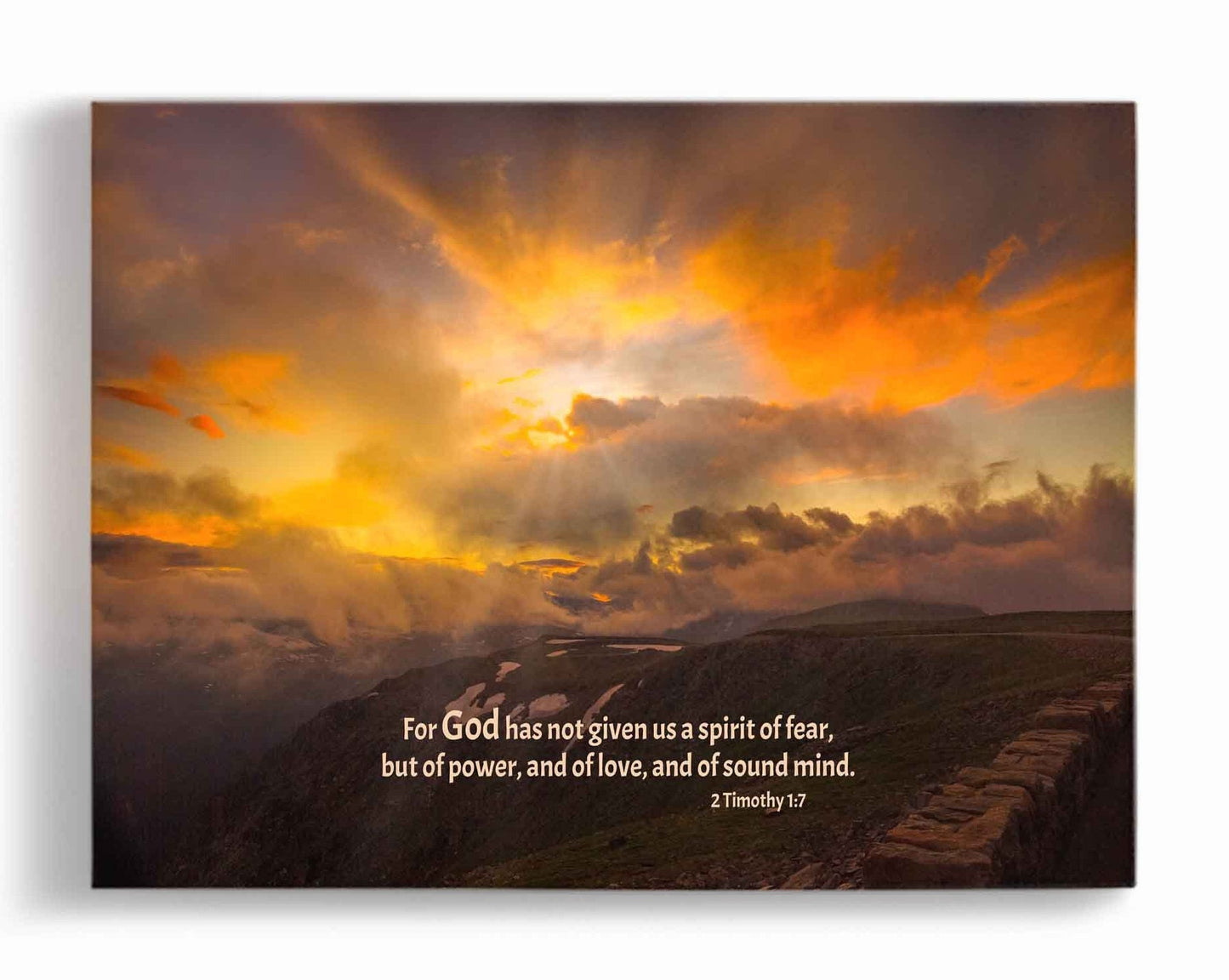 2 Timothy 1:7 Bible Verse Photo Canvas, Christian Inspirational Wall Art, Rocky Mountain National Park Sunset,Colorado Landscape Photography