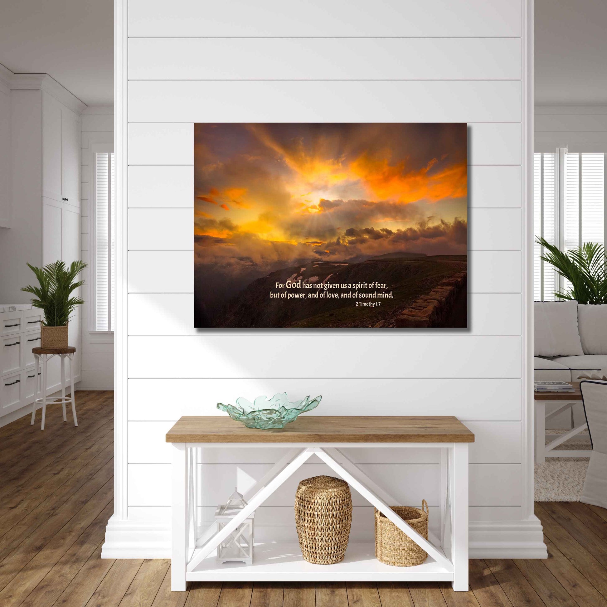 2 Timothy 1:7 Bible Verse Photo Canvas, Christian Inspirational Wall Art, Rocky Mountain National Park Sunset,Colorado Landscape Photography