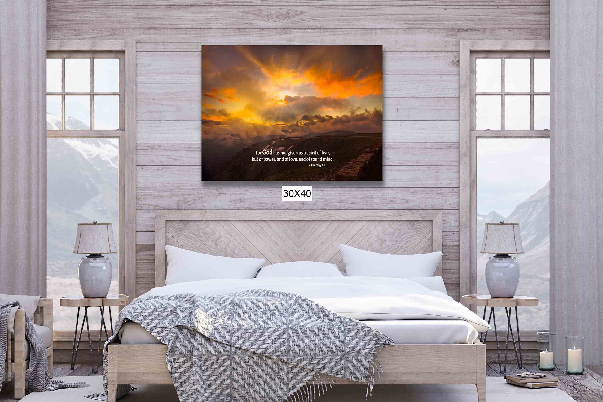 2 Timothy 1:7 Bible Verse Photo Canvas, Christian Inspirational Wall Art, Rocky Mountain National Park Sunset,Colorado Landscape Photography