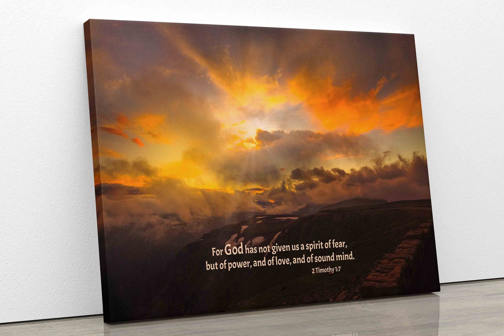 2 Timothy 1:7 Bible Verse Photo Canvas, Christian Inspirational Wall Art, Rocky Mountain National Park Sunset,Colorado Landscape Photography