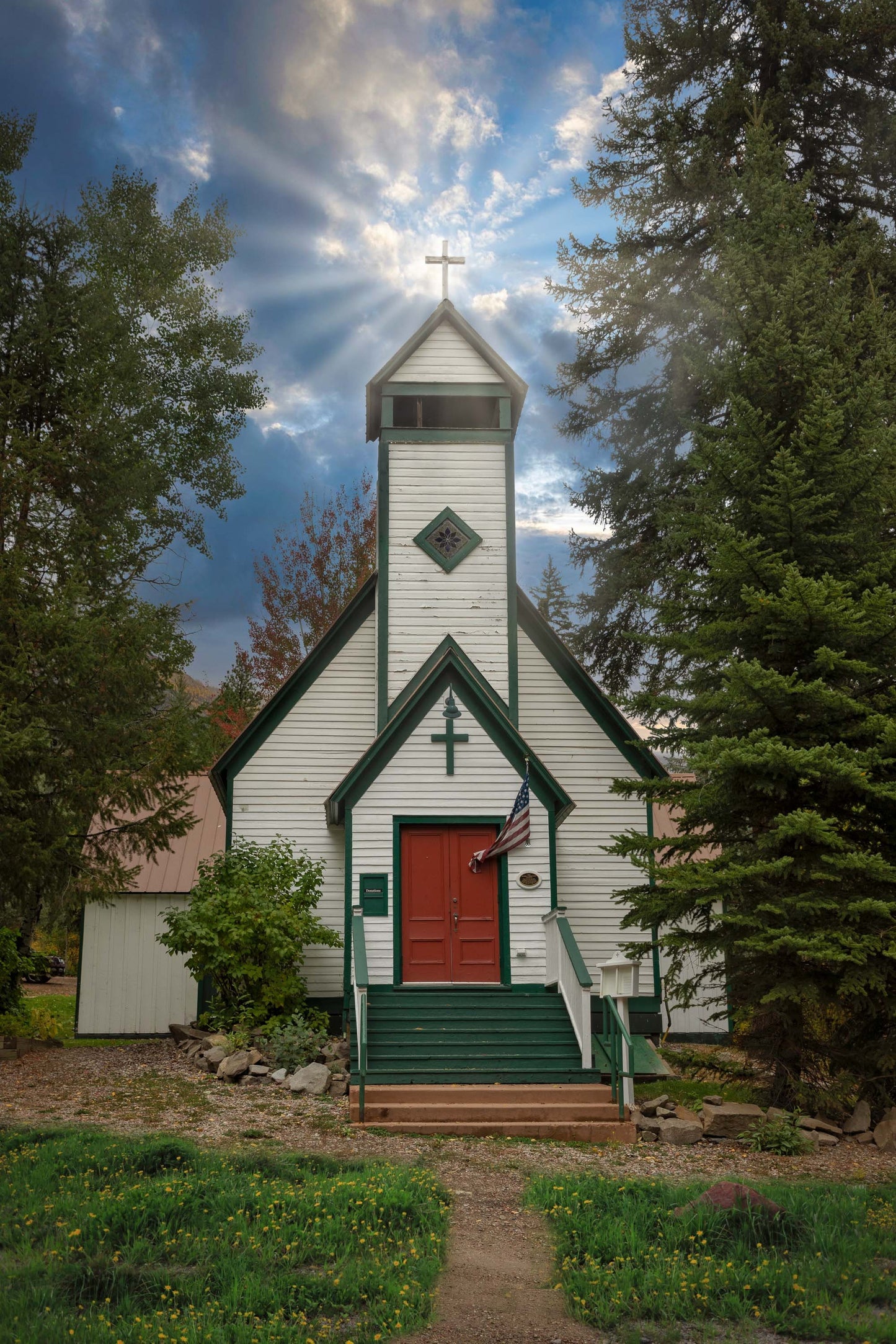 Old Country Church Photo Canvas Print, Colorado Mountain Photography Vertical Photo, Marble Forest Scene, Landscape Art