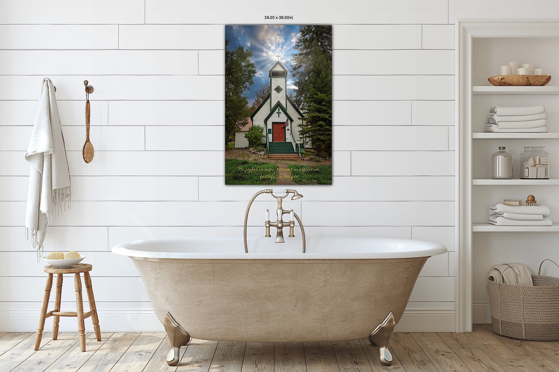 Romans 12:2 Scripture Wall Art, Old Country Church, Christian Inspirational Canvas, Joyful Hope, Colorado Photography Vertical Print