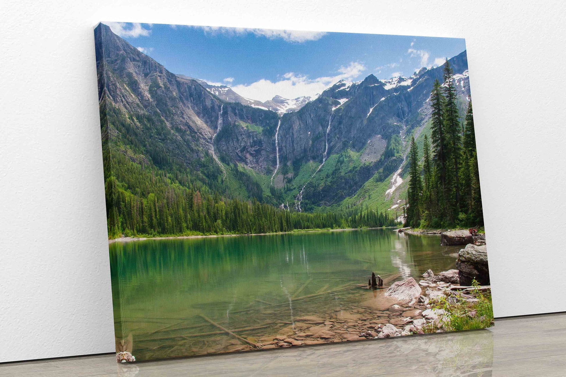 Avalanche Lake Photo Canvas Print, Glacier National Park, Mountain Lake with Turquoise Water, Dramatic Landscape, Fine Art Wall Print Decor