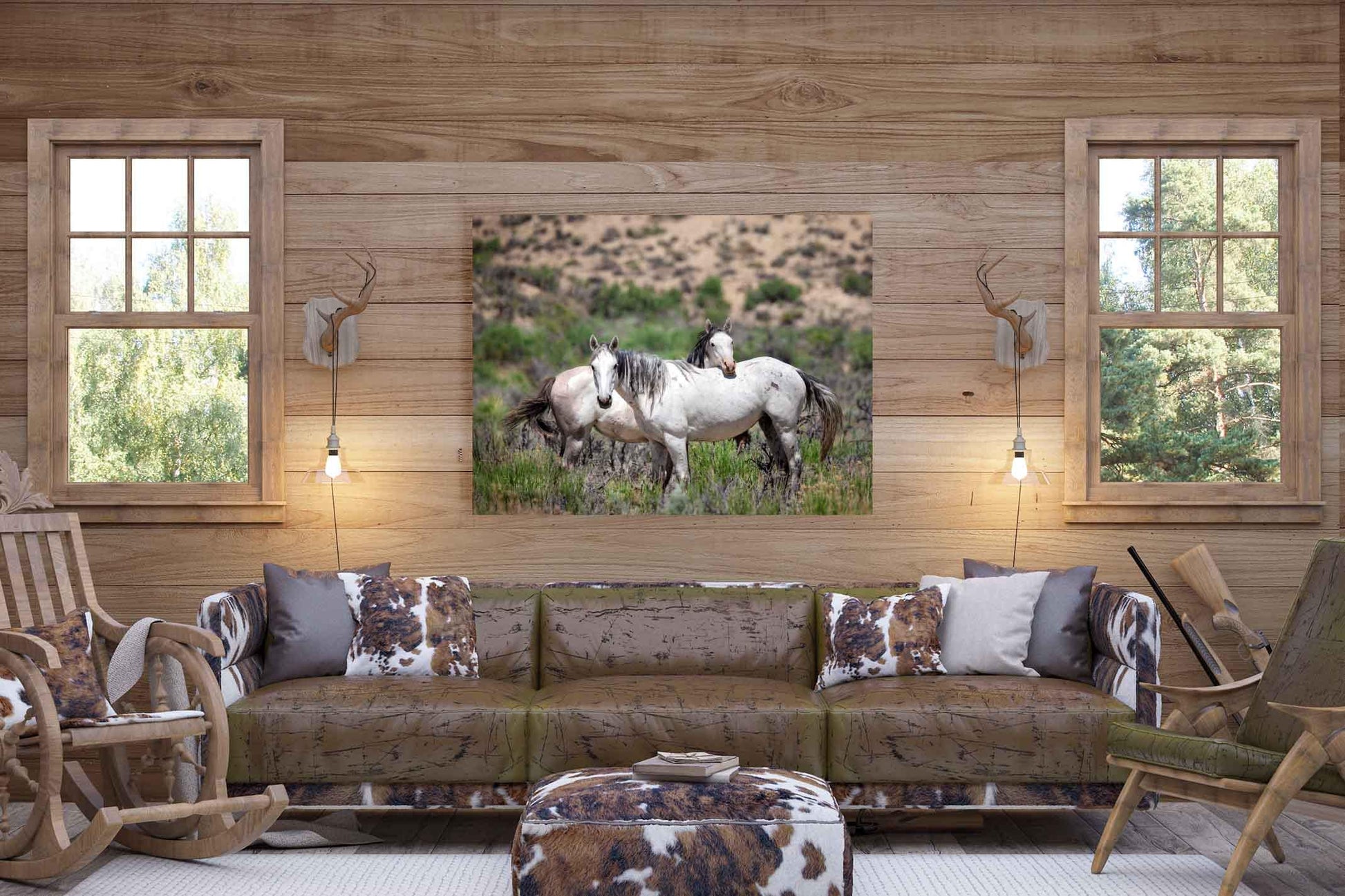 Wild Mustangs Photo, Wild Horses in Colorado Wall Art Print, Pinto and Gray Mares, Wildlife Canvas, Cowboy Old West Decor for Home or Office