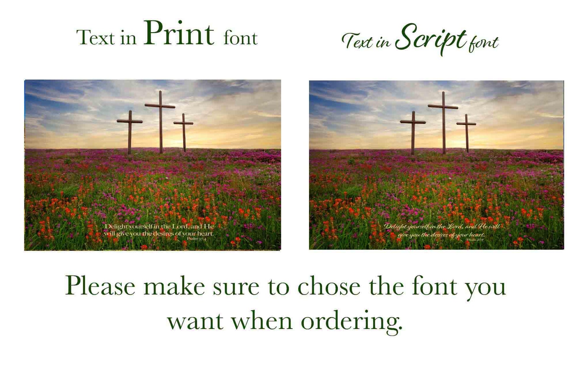 Psalm 37:4 Christian Inspirational Scripture Canvas. Delight Yourselves in the Lord, Three Crosses Photo, Texas Wildflower Landscape