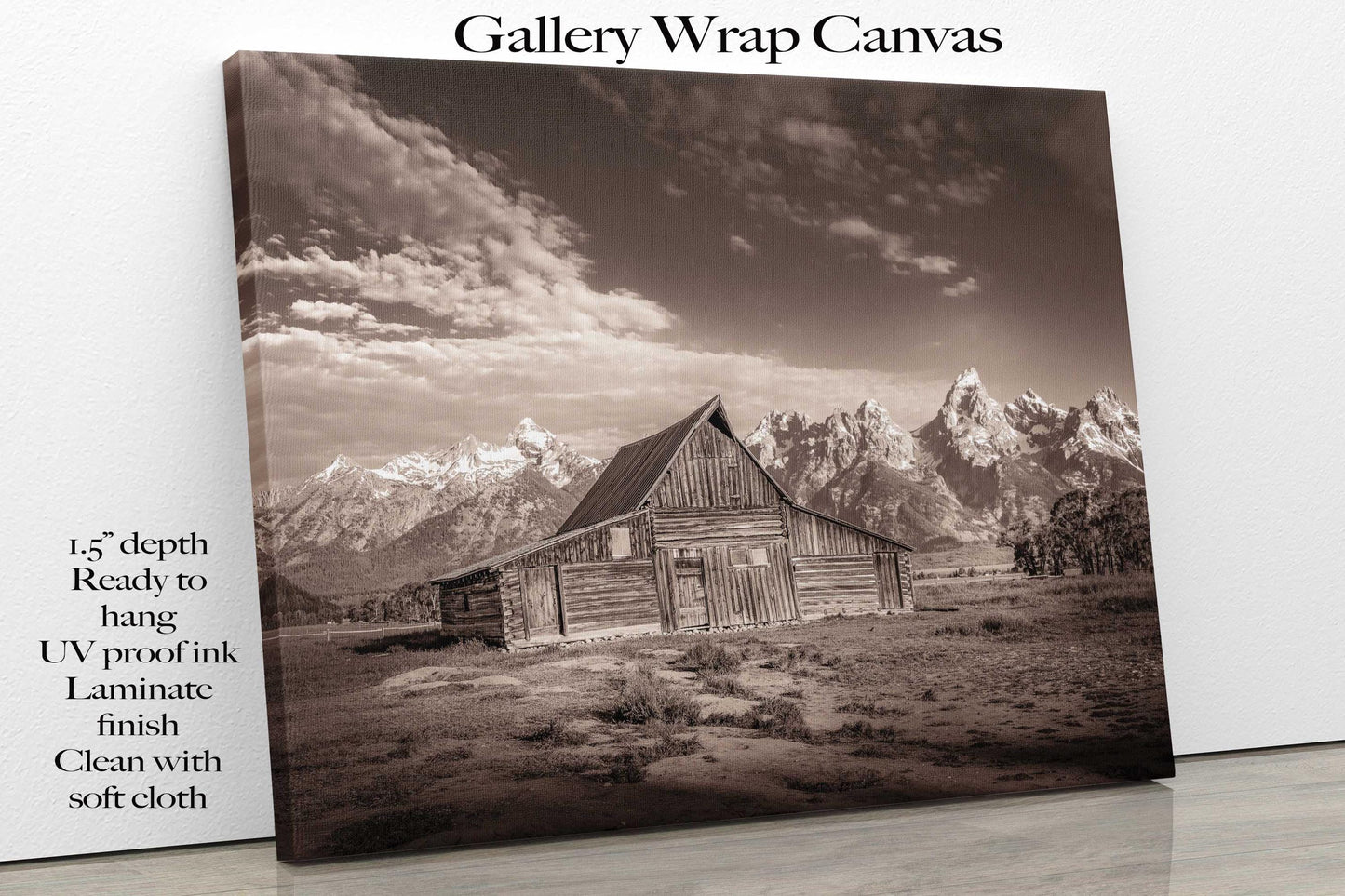 Old Barn Sepia Photo Print, Black White Grand Teton National Park Photo, Wyoming Mountain Landscape, Large Canvas Wall Art, Historic Decor