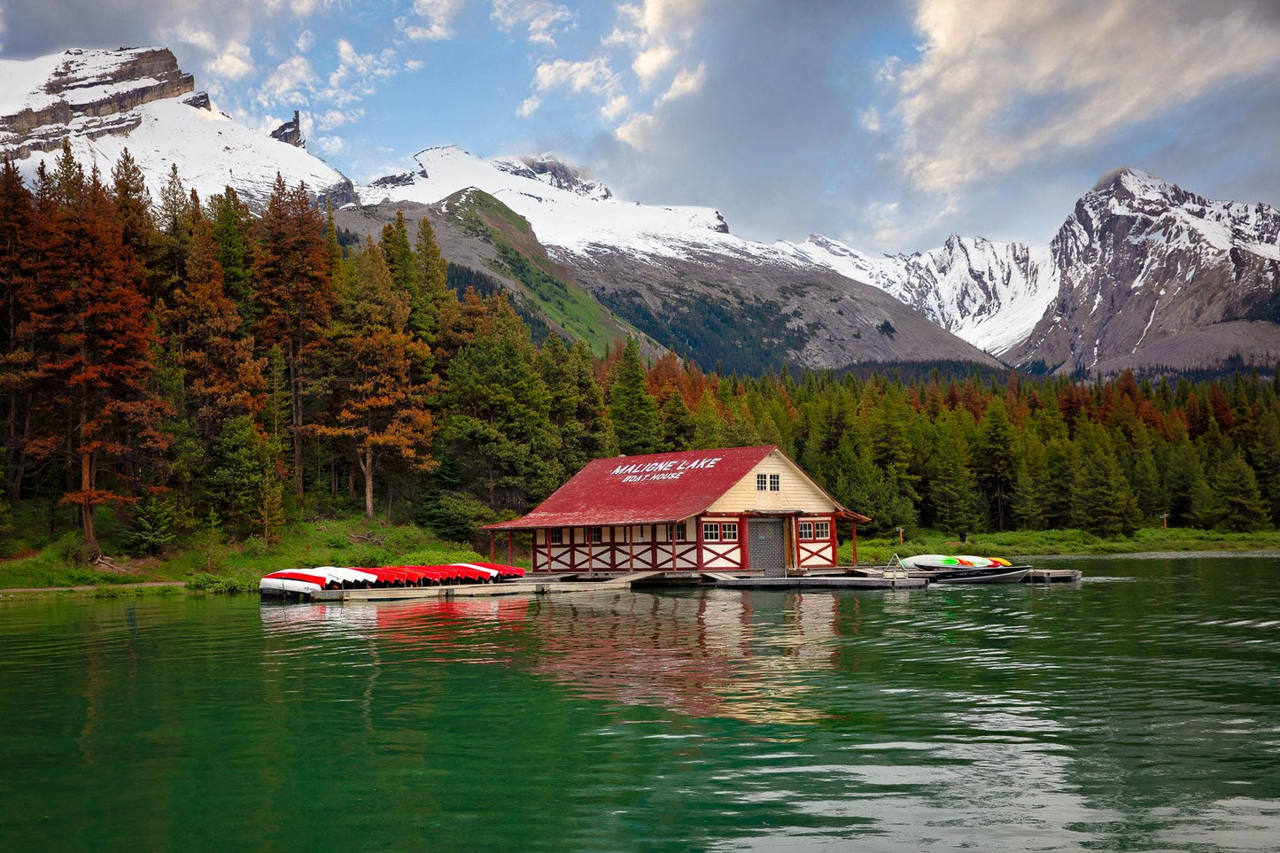 Jasper National Park Landscape Photo Print, Maligne Lake Boat House, Canadian Rockies, Alberta Canada, Banff, Large Canvas Wall Art