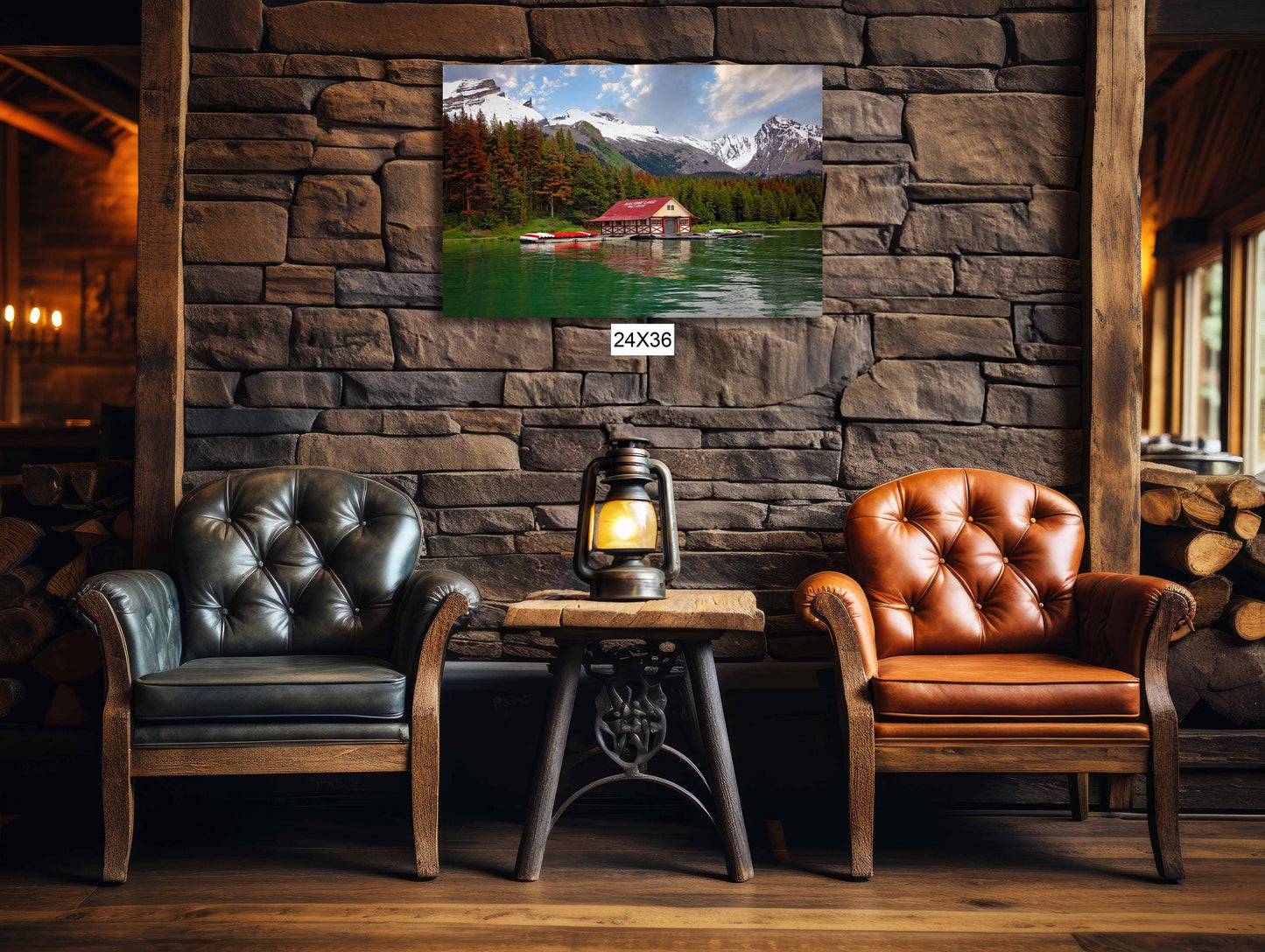 Jasper National Park Landscape Photo Print, Maligne Lake Boat House, Canadian Rockies, Alberta Canada, Banff, Large Canvas Wall Art