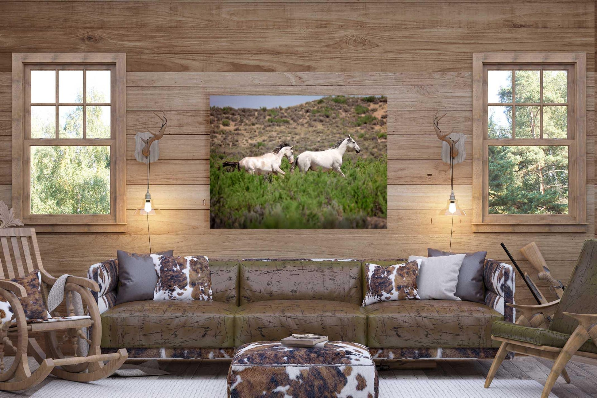 Wild Horses Running Photo Print, Wild Mustangs in Colorado Wall Art, Pinto and Gray Mares, Wildlife Canvas, Cowboy Old West Decor