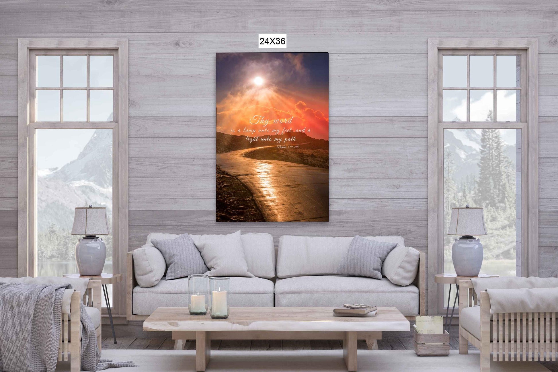 Psalm 119:105 Scripture Wall Art, Christian Inspirational Canvas, Thy Word is a Lamp, Colorado Vertical Photography Print, Mountain Sunrise