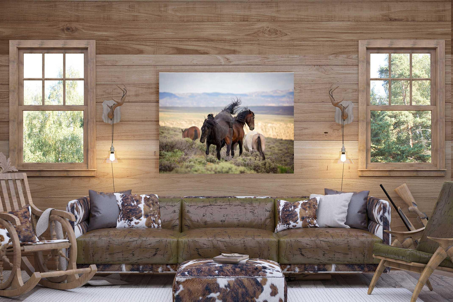 Black Stallion Fighting Photo Print, Wild Horses Mustang in Colorado Wall Art, Wildlife Canvas, Cowboy Old West Style, Rustic Decor