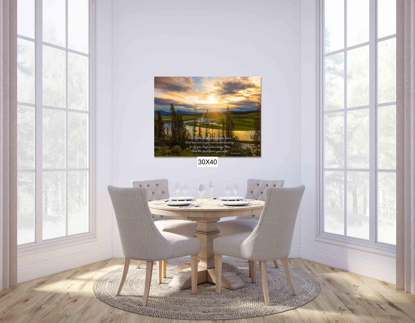 Proverbs 3:5-6 Christian Inspirational Wall Art, Scripture Wall Canvas, Hayden Valley Yellowstone Sunrise Photography, Bible Verse Decor