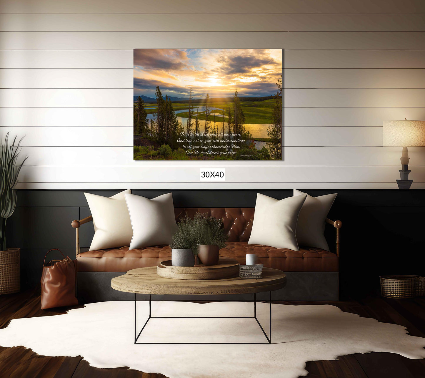 Proverbs 3:5-6 Christian Inspirational Wall Art, Scripture Wall Canvas, Hayden Valley Yellowstone Sunrise Photography, Bible Verse Decor