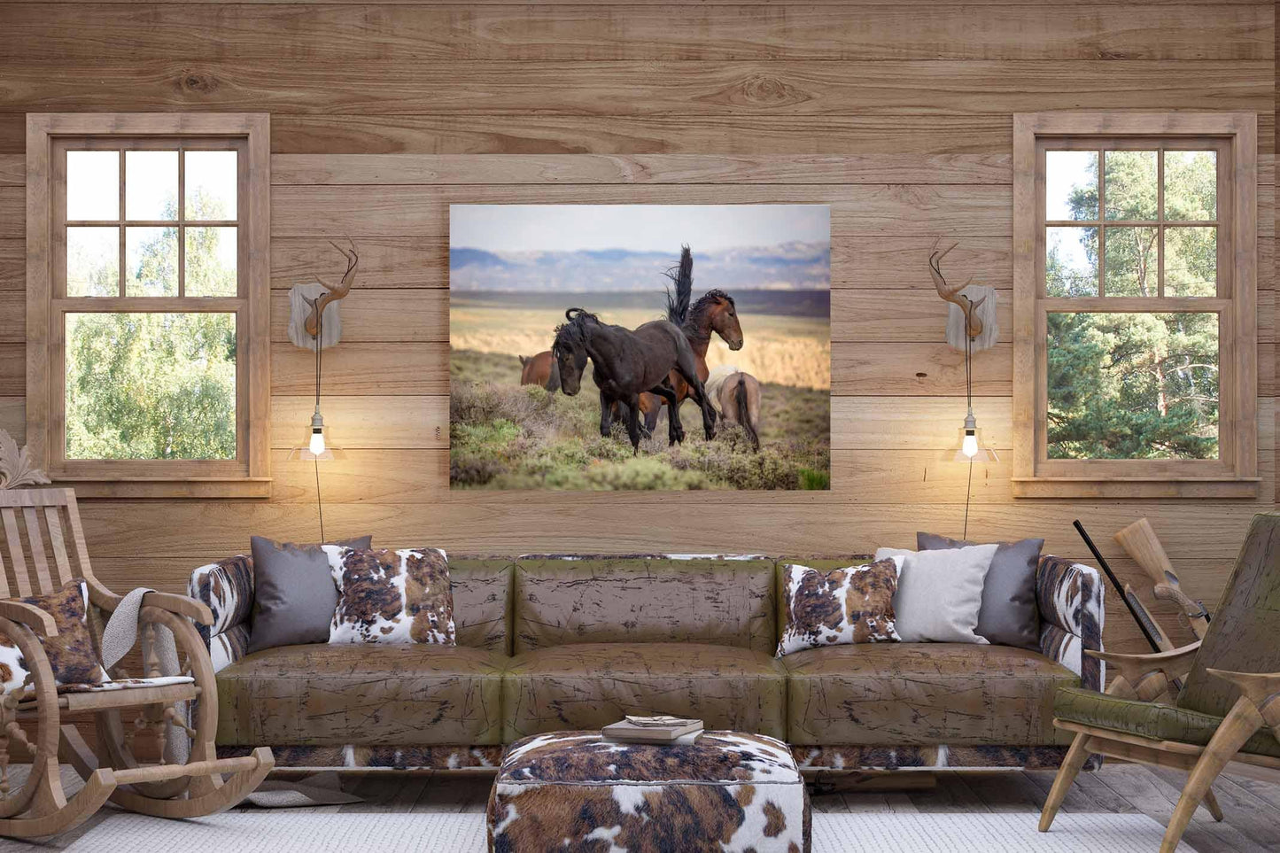 Wild Horses Fighting Photo Print, Mustang Stallions in Colorado Wall Art, Wildlife Canvas, Cowboy Old West Style, Rustic Home Office Decor