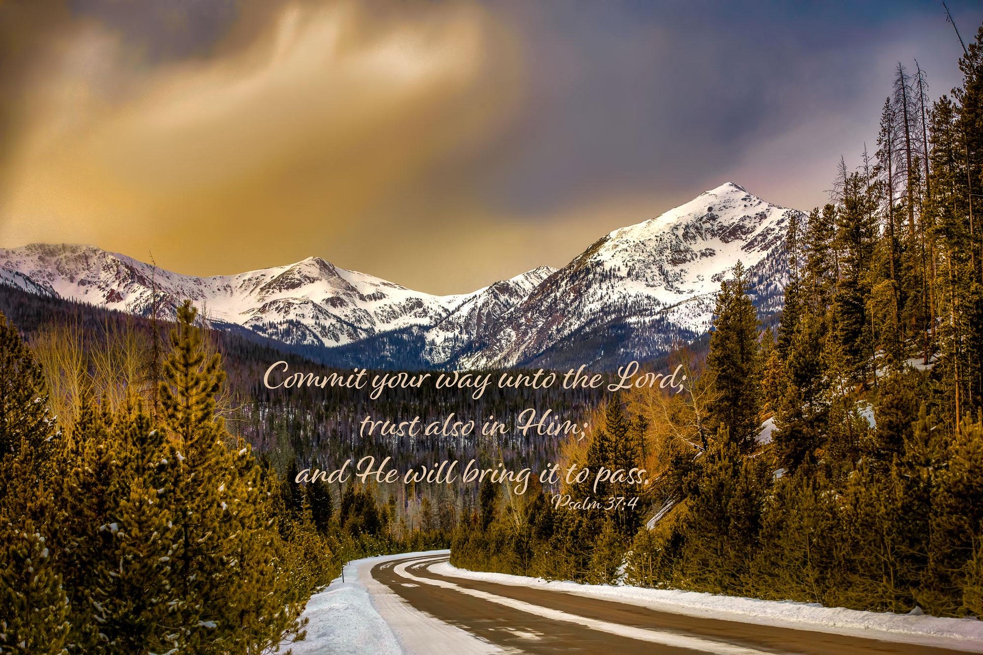 Psalm 37:4 Christian Inspirational Wall Art, Stormy Winter Sky Rocky Mountain National Park Mountain Sunset, Colorado Landscape Photography