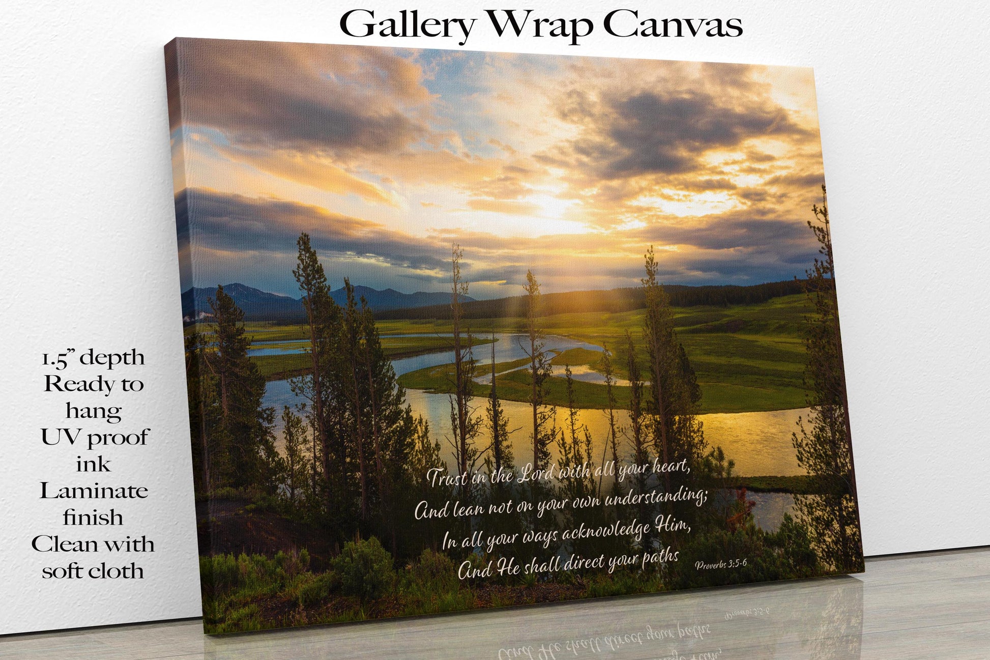 Proverbs 3:5-6 Christian Inspirational Wall Art, Scripture Wall Canvas, Hayden Valley Yellowstone Sunrise Photography, Bible Verse Decor