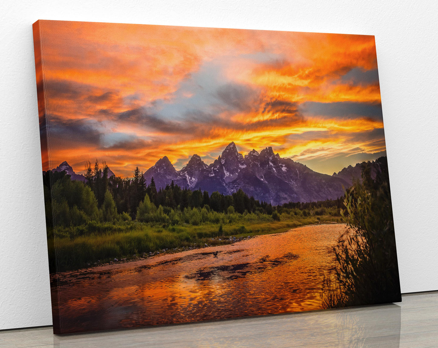 Grand Teton National Park Sunset, Schwabacher Landing Landscape Print, Beautiful Mountain Reflection, Wyoming Canvas Wall Art Prints