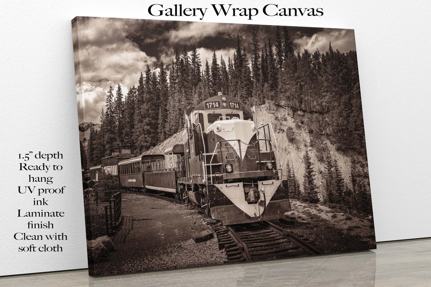 Black and White Old Train Print, Sepia Photo Canvas, Colorado Leadville Engine Locomotive, High line Mountain Scene, Vintage Train Engine