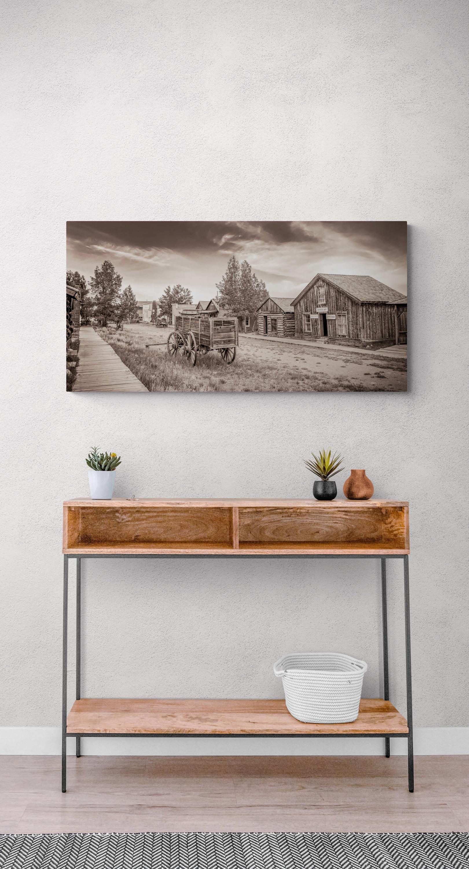 Panoramic Sepia Old West Colorado Ghost Town Print, Old Wagon Canvas Photo, Rustic Style, Cowboy Art, Western Art Photography Wall Picture