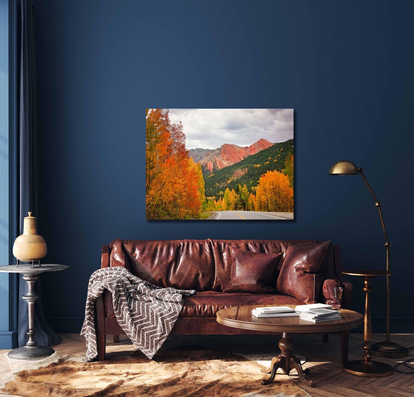 Red and Orange Aspen Trees Photo Print, Red Mountain Pass, Million Dollar Highway in Autumn, Colorado Fall Landscape, Photography Canvas