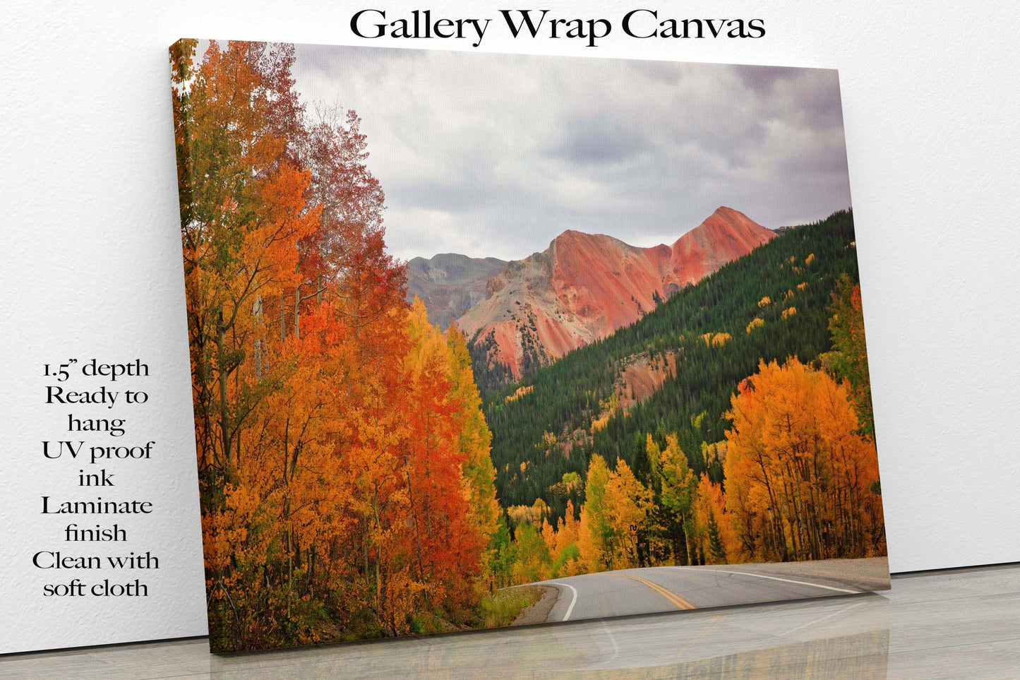 Red and Orange Aspen Trees Photo Print, Red Mountain Pass, Million Dollar Highway in Autumn, Colorado Fall Landscape, Photography Canvas