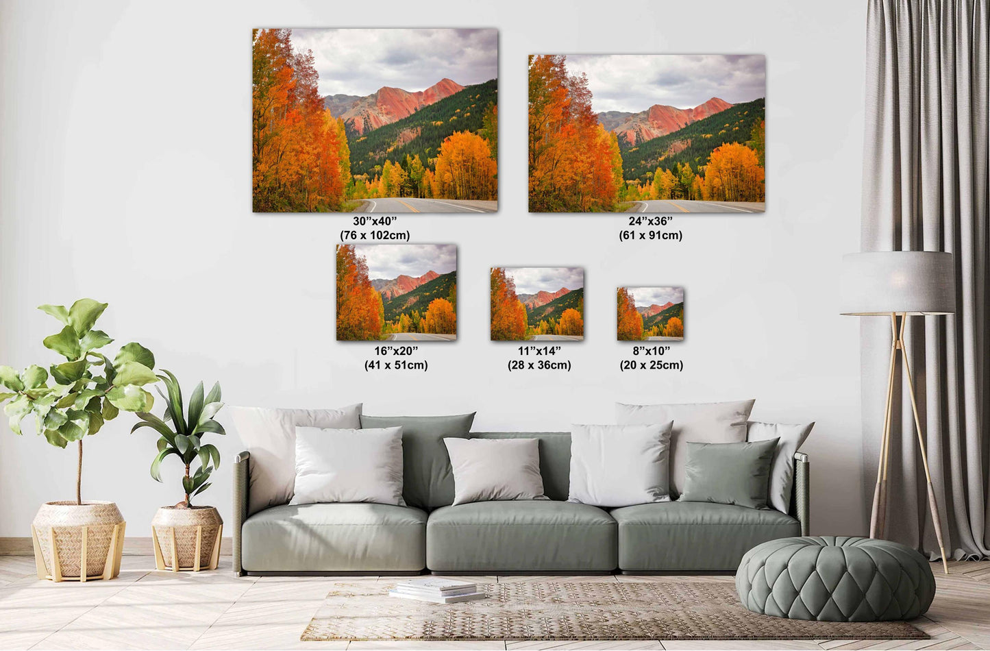 Red and Orange Aspen Trees Photo Print, Red Mountain Pass, Million Dollar Highway in Autumn, Colorado Fall Landscape, Photography Canvas