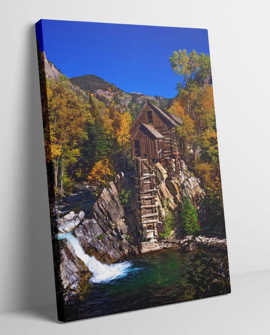 Vertical Crystal Mill Colorado Landscape Fall Foliage Canvas, Crystal River Autumn Aspen Trees Photo Print, San Juan Rocky Mountains