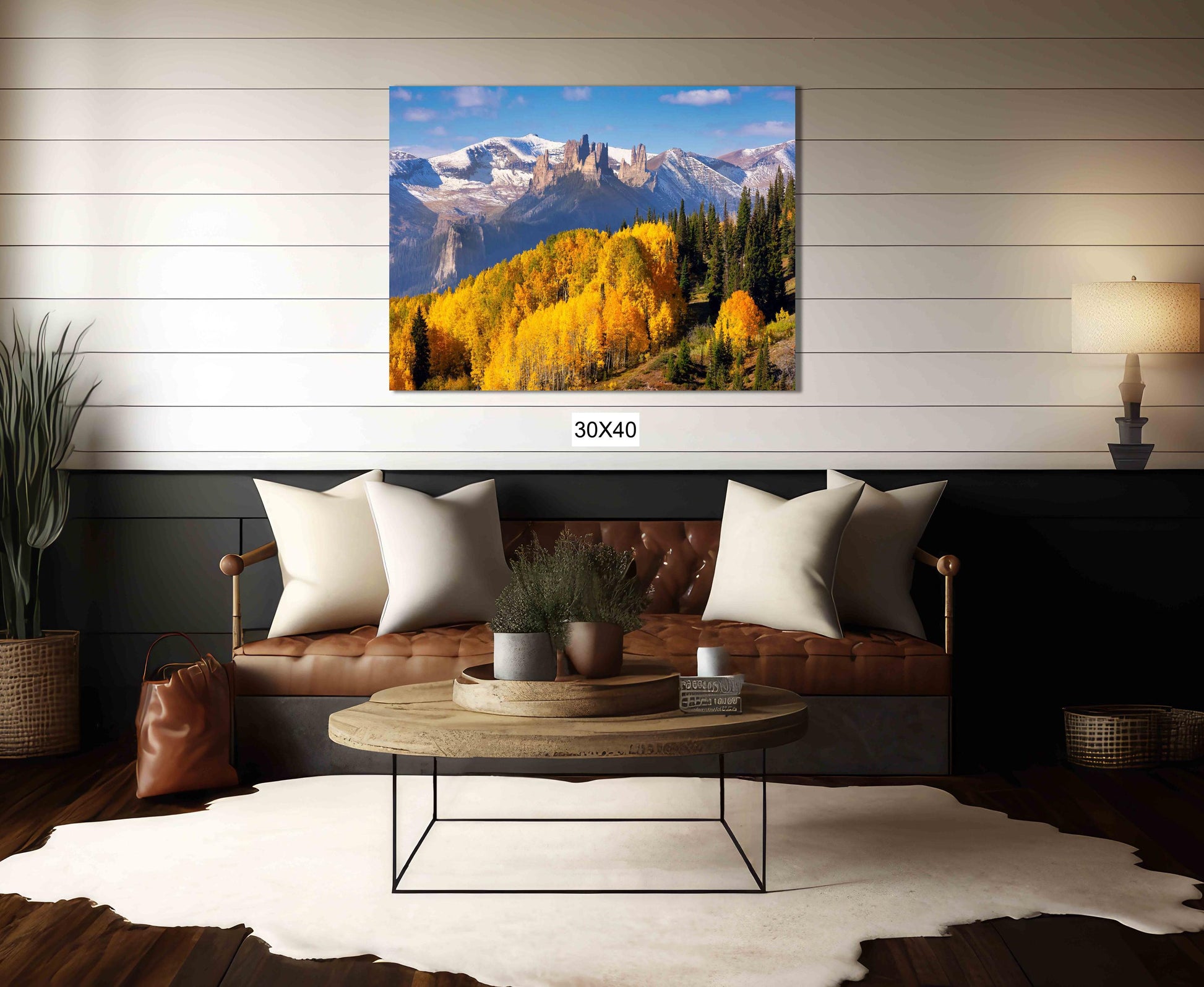 The Castles on Ohio Creek Pass near Crested Butte, Colorado. Beautiful golden aspen trees on the mountain side below. Photo showing image printed on canvas.