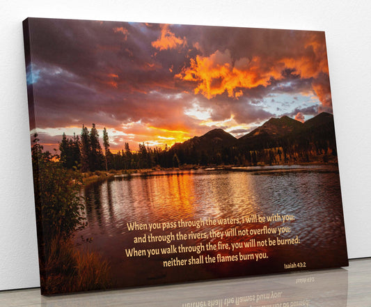 God is With You Bible Verse Photo Canvas, Isaiah 43-2 Christian Scripture Inspirational Wall Art, Rocky Mountain National Park Print