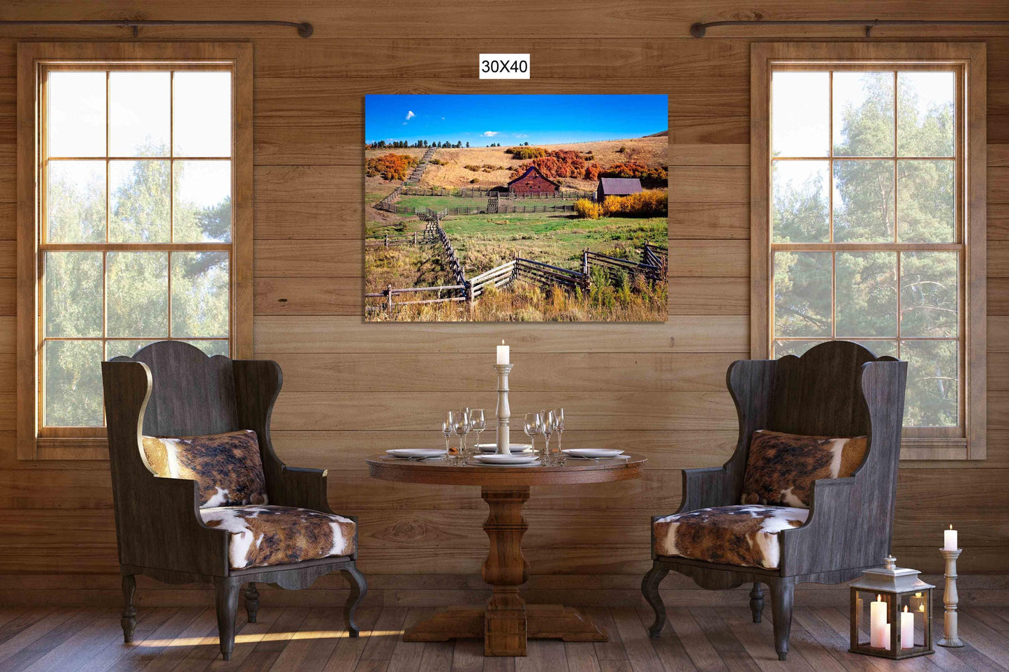 Old Barn and Split Rail Fences Photo Canvas, Colorado Ranch, Rustic Style, Cowboy Art Photography, Fall Color, Western Large Wall Picture