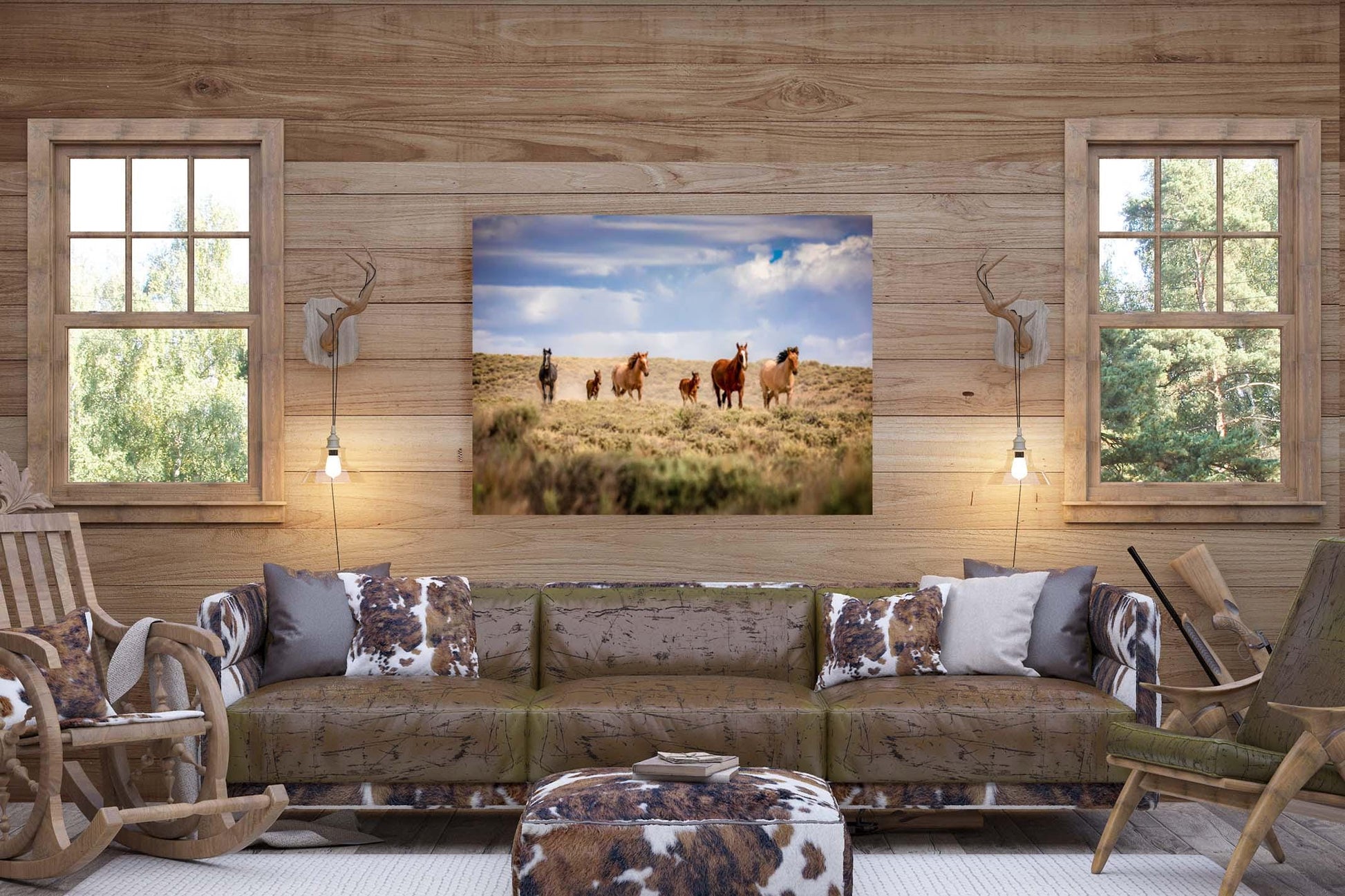 Wild Horses Running Photo Canvas Print, Colorado Cowboy Old West Decor for Home or Office, Mustangs Mares and Foals, Mountain Desert Scenery - SandyDobbsFineArtPhotography