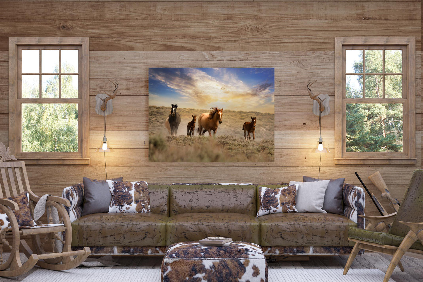 Wild Horses Running Free Photo Canvas Print, Colorado Cowboy Old West Home Decor, Mustang Mares and Foals, Mountain Desert Scenery - SandyDobbsFineArtPhotography