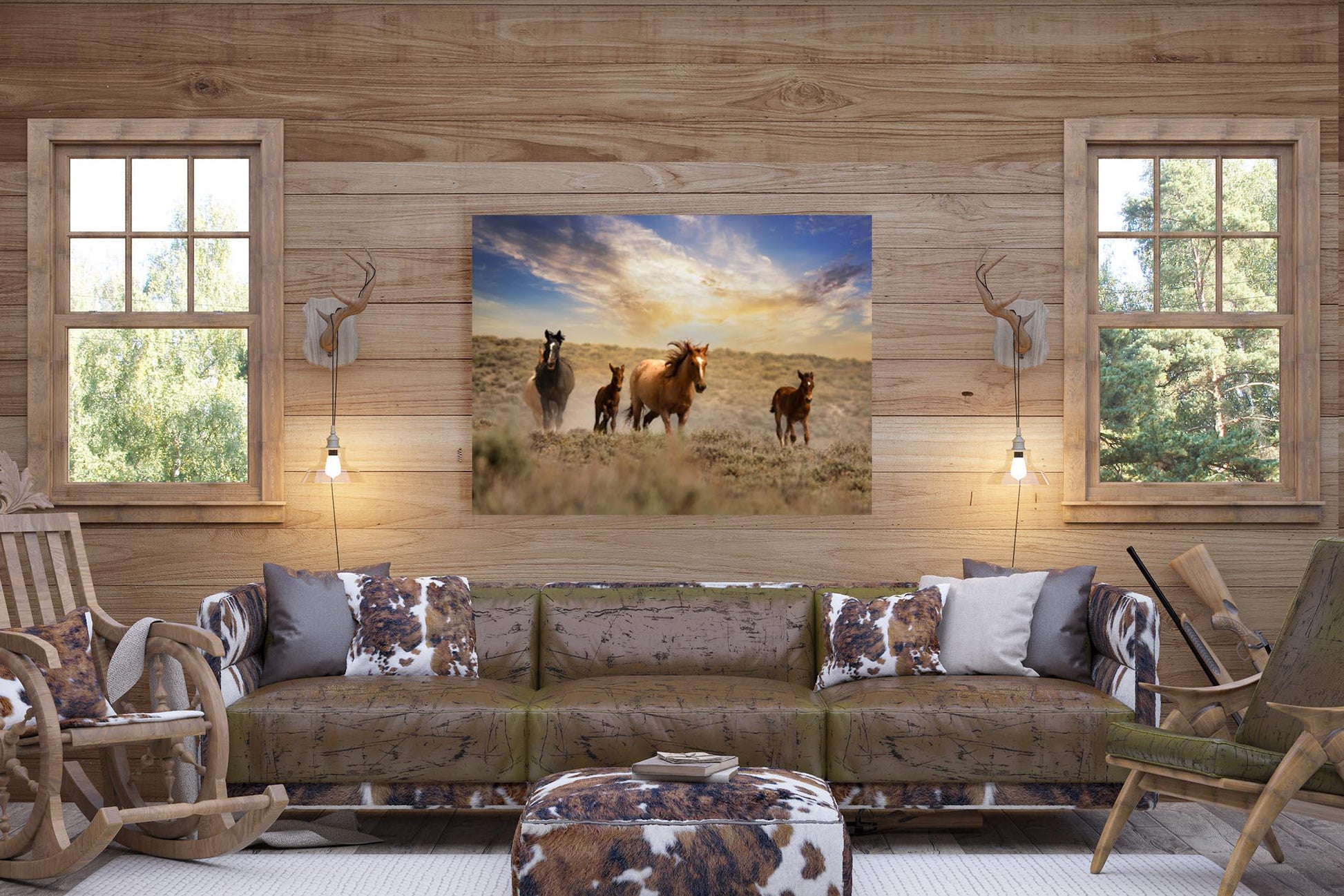 Wild Horses Running Free Photo Canvas Print, Colorado Cowboy Old West Home Decor, Mustang Mares and Foals, Mountain Desert Scenery - SandyDobbsFineArtPhotography