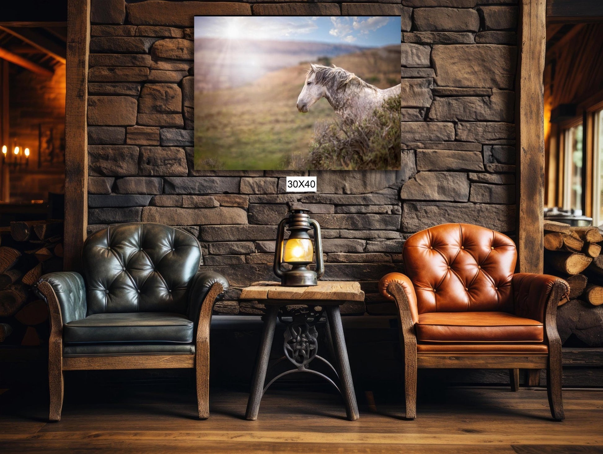 Wild Horse Photo Canvas Print, Gray Mustang Stallion Picture, Colorado Cowboy Old West Home Decor, Mountain Desert Scenery - SandyDobbsFineArtPhotography