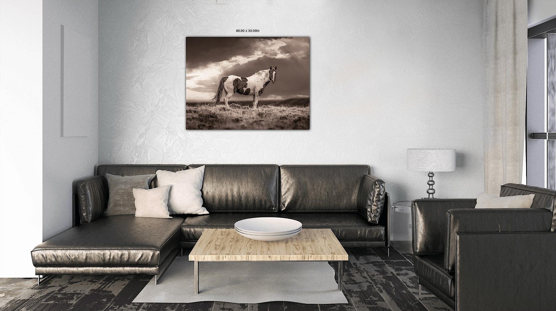 Wild Pinto Stallion Sepia Photo, Wyoming Mustang Horses Wall Art Print, Rocky Mountain Large Wildlife Canvas, Cowboy Old West Decor for Home - SandyDobbsFineArtPhotography