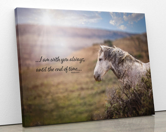 Matthew 28:20 Wild Horse Bible Verse, I am With You Always, Mustang Scripture Canvas, Christian Inspirational Wall Art, Cowboy Old West - SandyDobbsFineArtPhotography