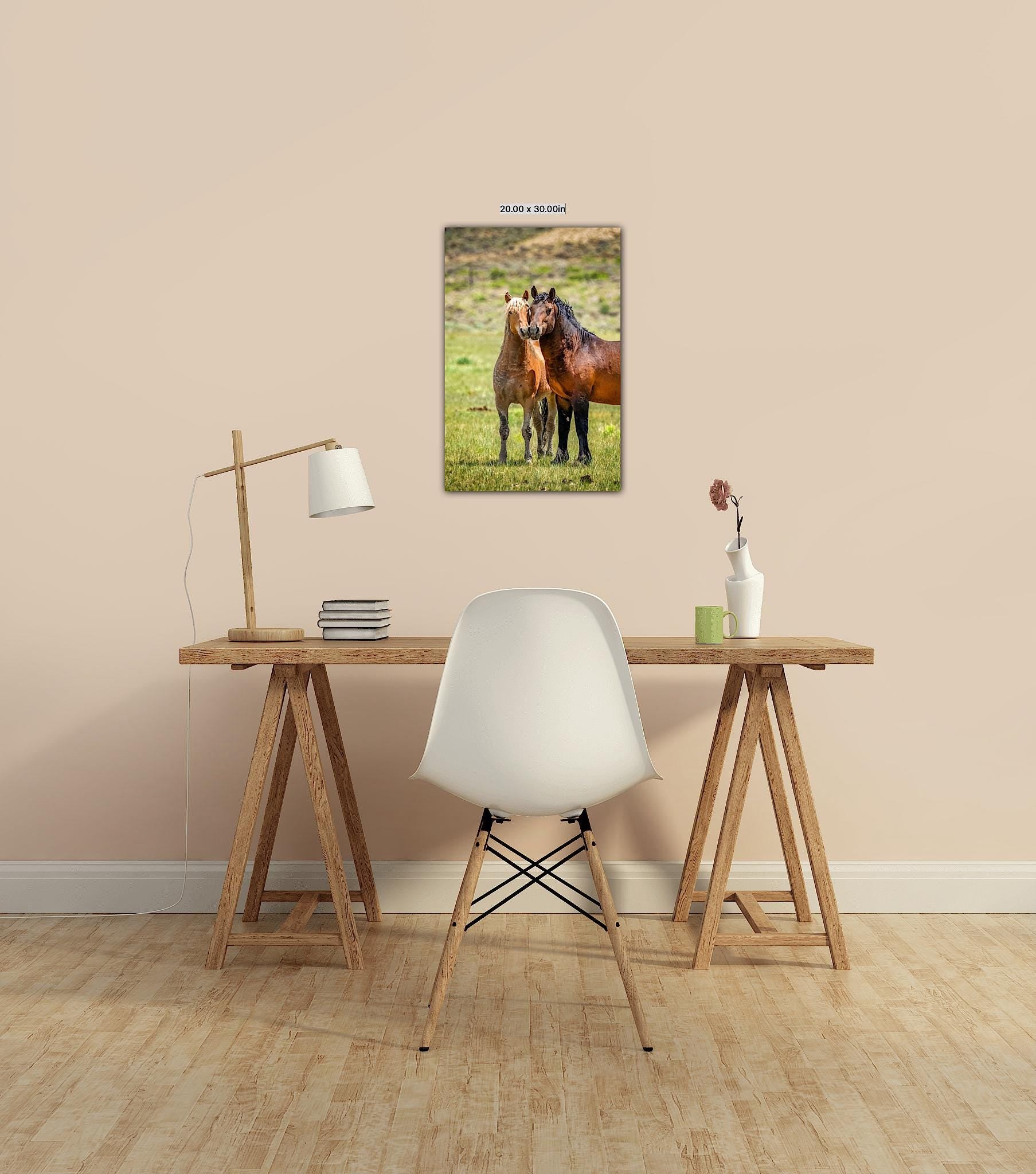 Wild Horses in Wyoming Photo Vertical Print, Rustic Cowboy Decor, Mustang Stallions Picture on Canvas, Salt Wells Creek Mountain Landscape - SandyDobbsFineArtPhotography