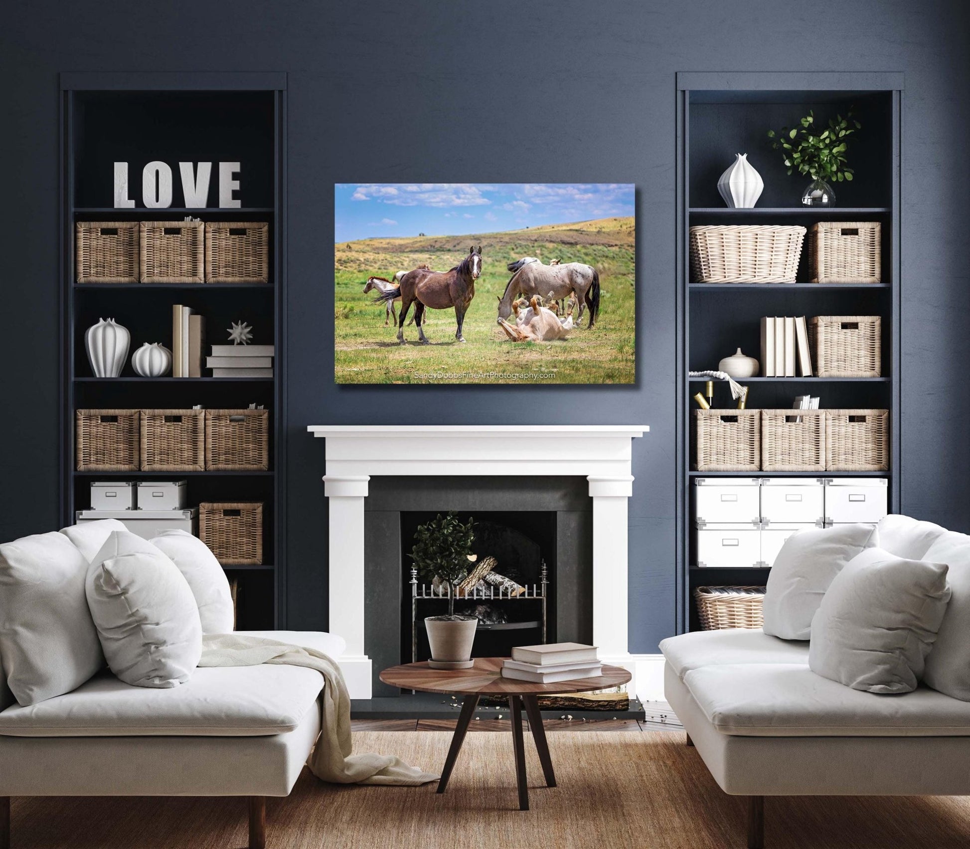 Wyoming Wild Horses Wall Art Print, Wild Mustang Stallions Playing Photo, Wildlife Canvas, Cowboy Old West Rustic Decor for Home - SandyDobbsFineArtPhotography