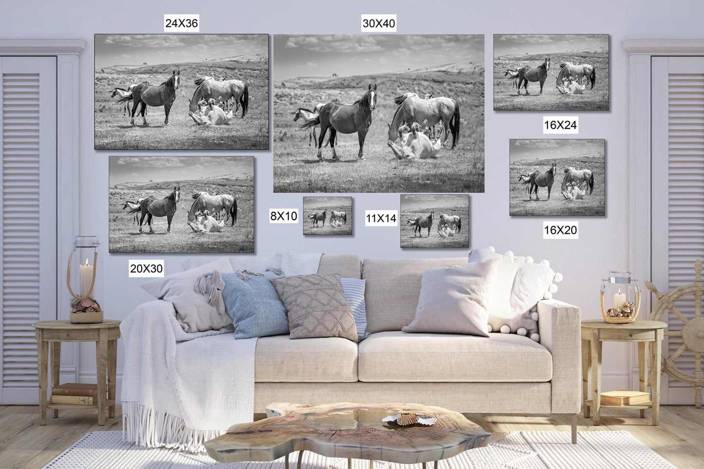 Wyoming Wild Horses Black and White Wall Art Print, Mustang Stallions Playing Photo Canvas, Cowboy Old West Decor for Home or Office - SandyDobbsFineArtPhotography