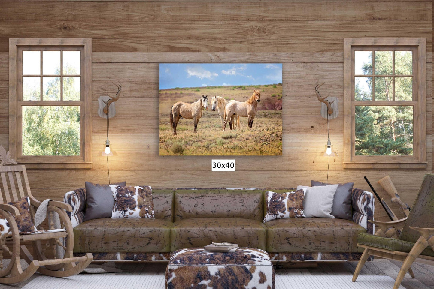 Wild Horses Print, Red Roan Mustang Stallion Photo, Handmade Wall Art, Adobe Town Wyoming Wildlife Canvas, Cowboy Old West Rustic Decor - SandyDobbsFineArtPhotography