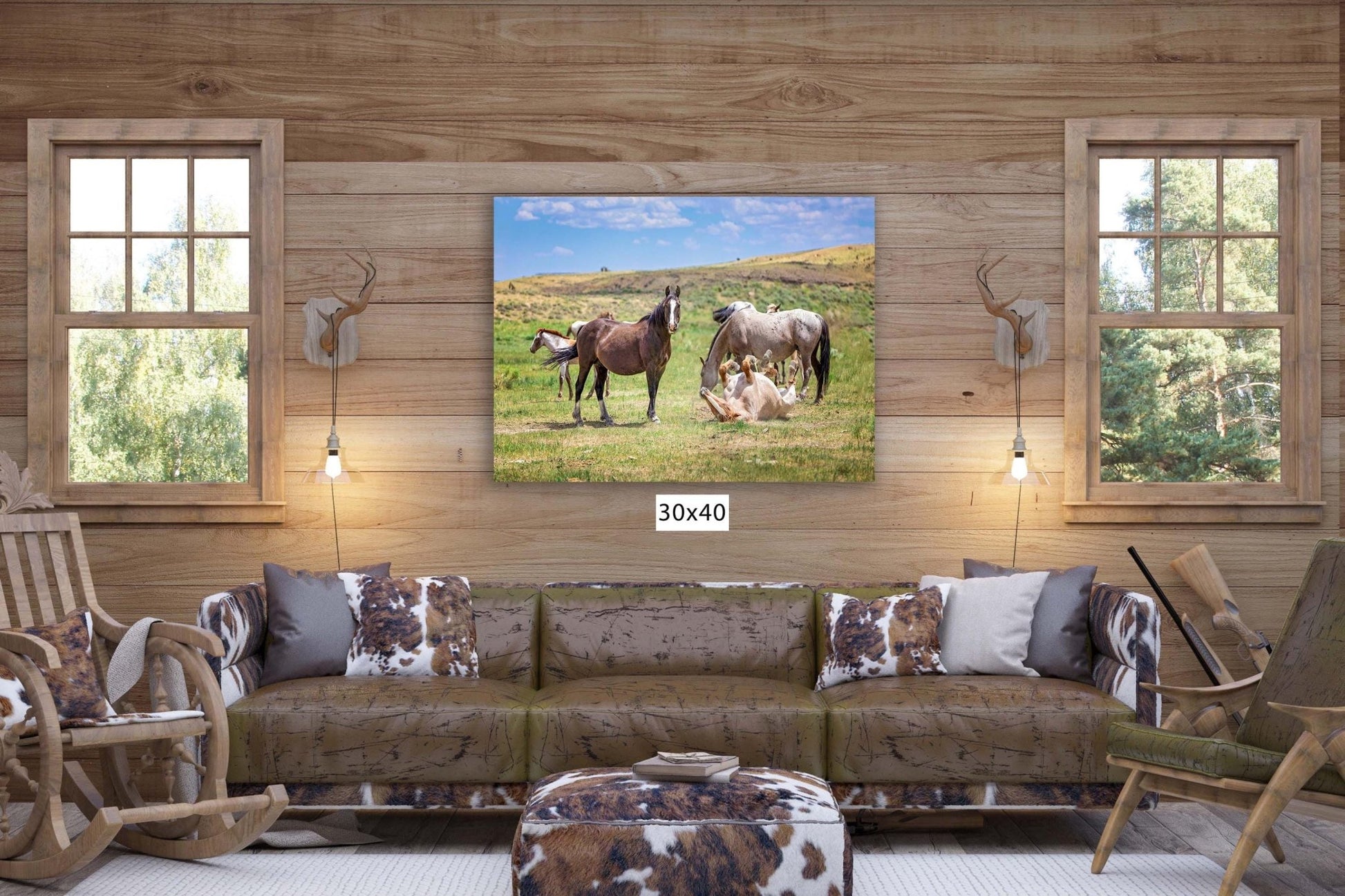 Wyoming Wild Horses Wall Art Print, Wild Mustang Stallions Playing Photo, Wildlife Canvas, Cowboy Old West Rustic Decor for Home - SandyDobbsFineArtPhotography