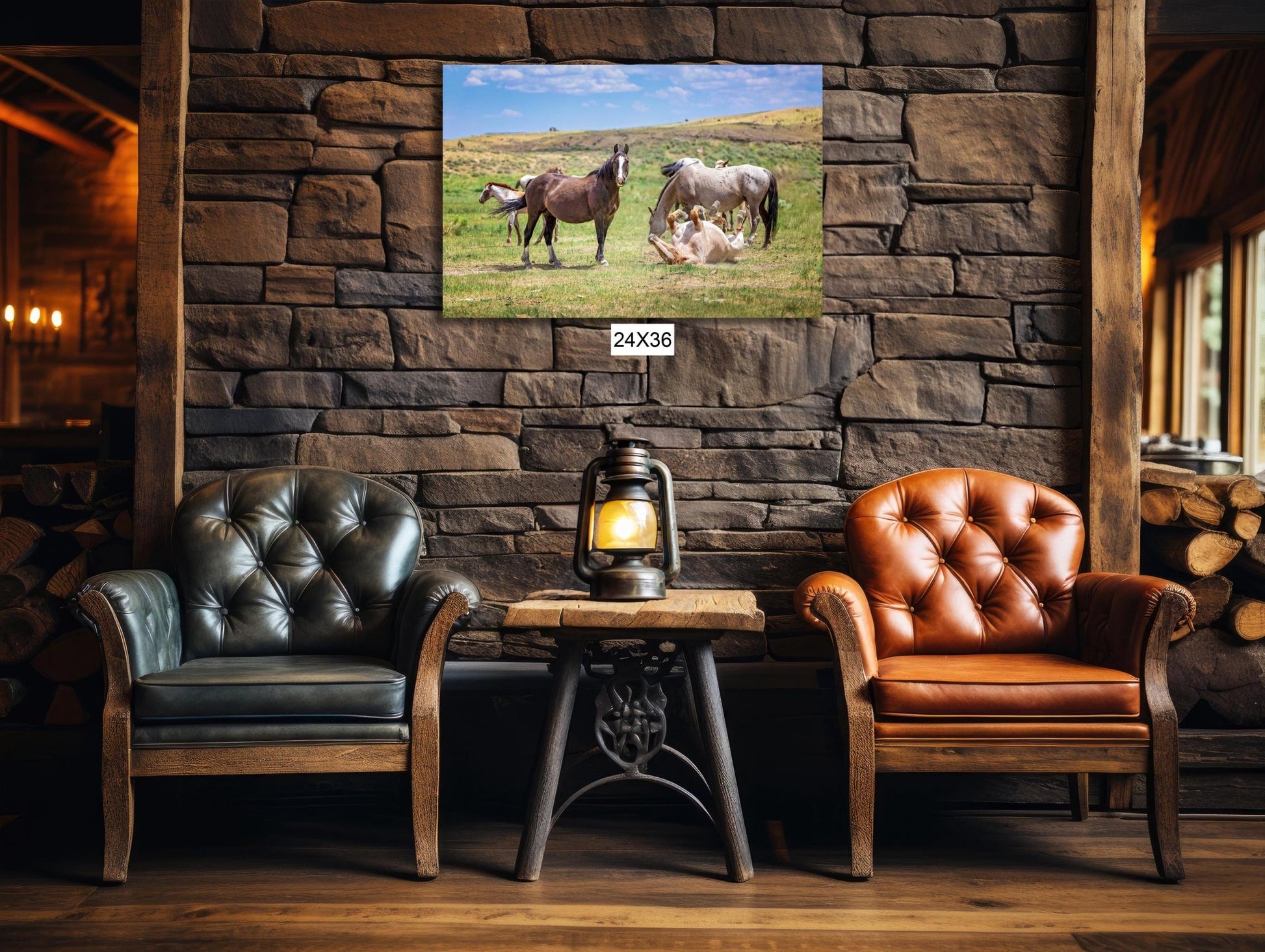 Wyoming Wild Horses Wall Art Print, Wild Mustang Stallions Playing Photo, Wildlife Canvas, Cowboy Old West Rustic Decor for Home - SandyDobbsFineArtPhotography