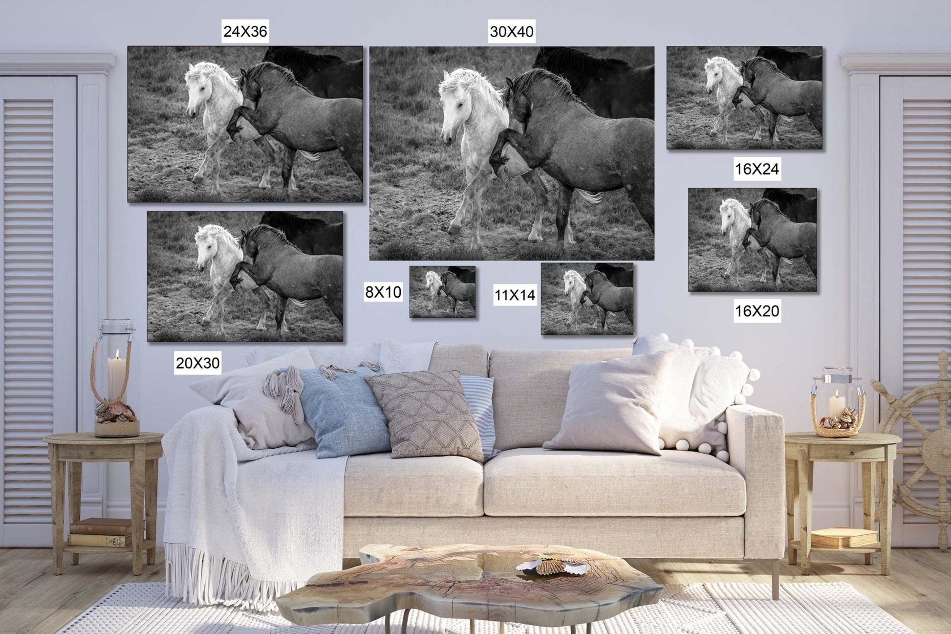 Wild Horses Dancing Black and White Photo, Wyoming Mustang Stallions Wall Art Print, Rocky Mountain Wildlife Canvas, Cowboy Old West Decor - SandyDobbsFineArtPhotography