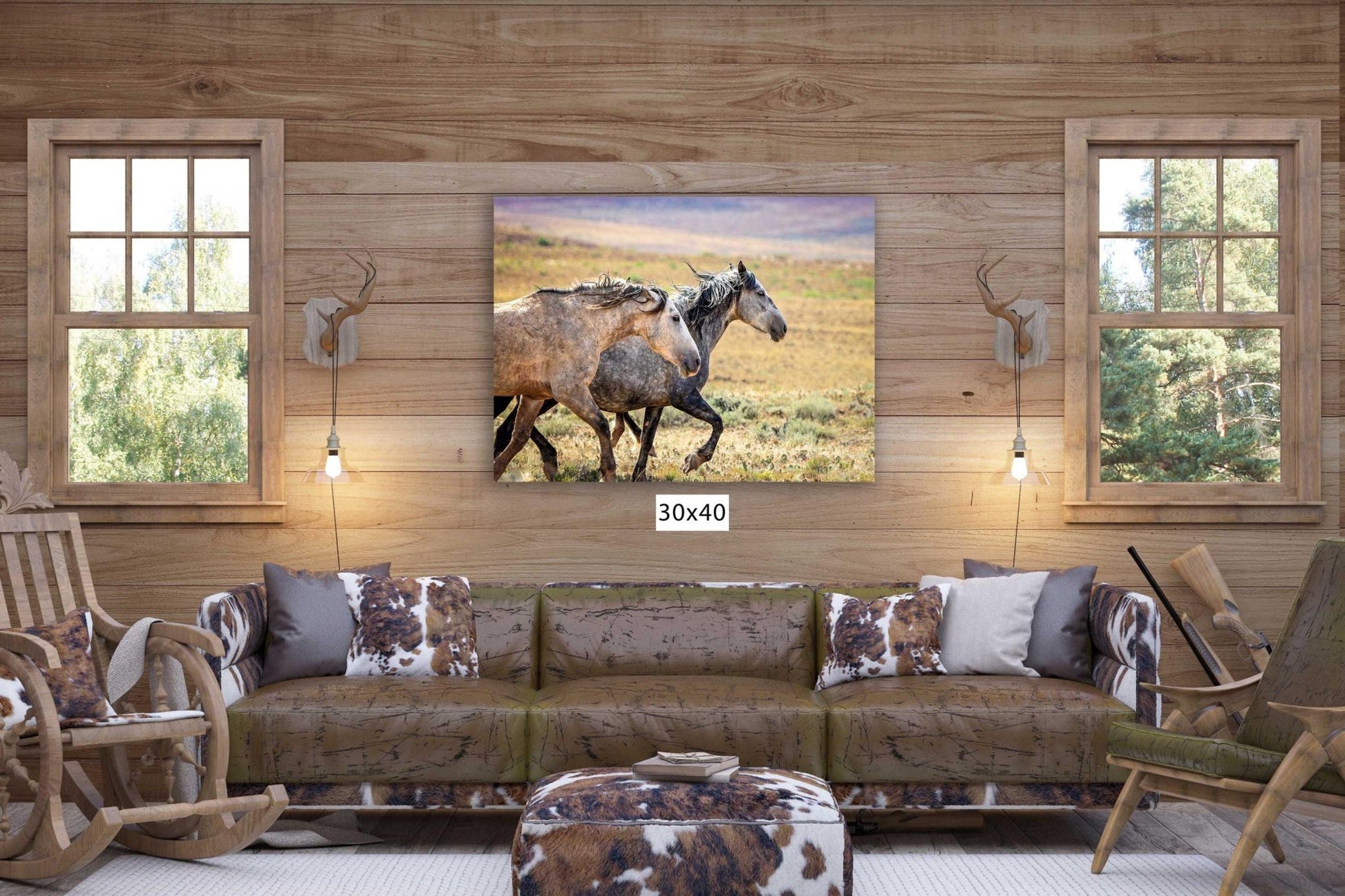 Wild Horses Running Photo, Adobe Town Wyoming Mustang Stallions, Cowboy Old West Decor Wall Art Print, Rocky Mountain Wildlife Canvas - SandyDobbsFineArtPhotography