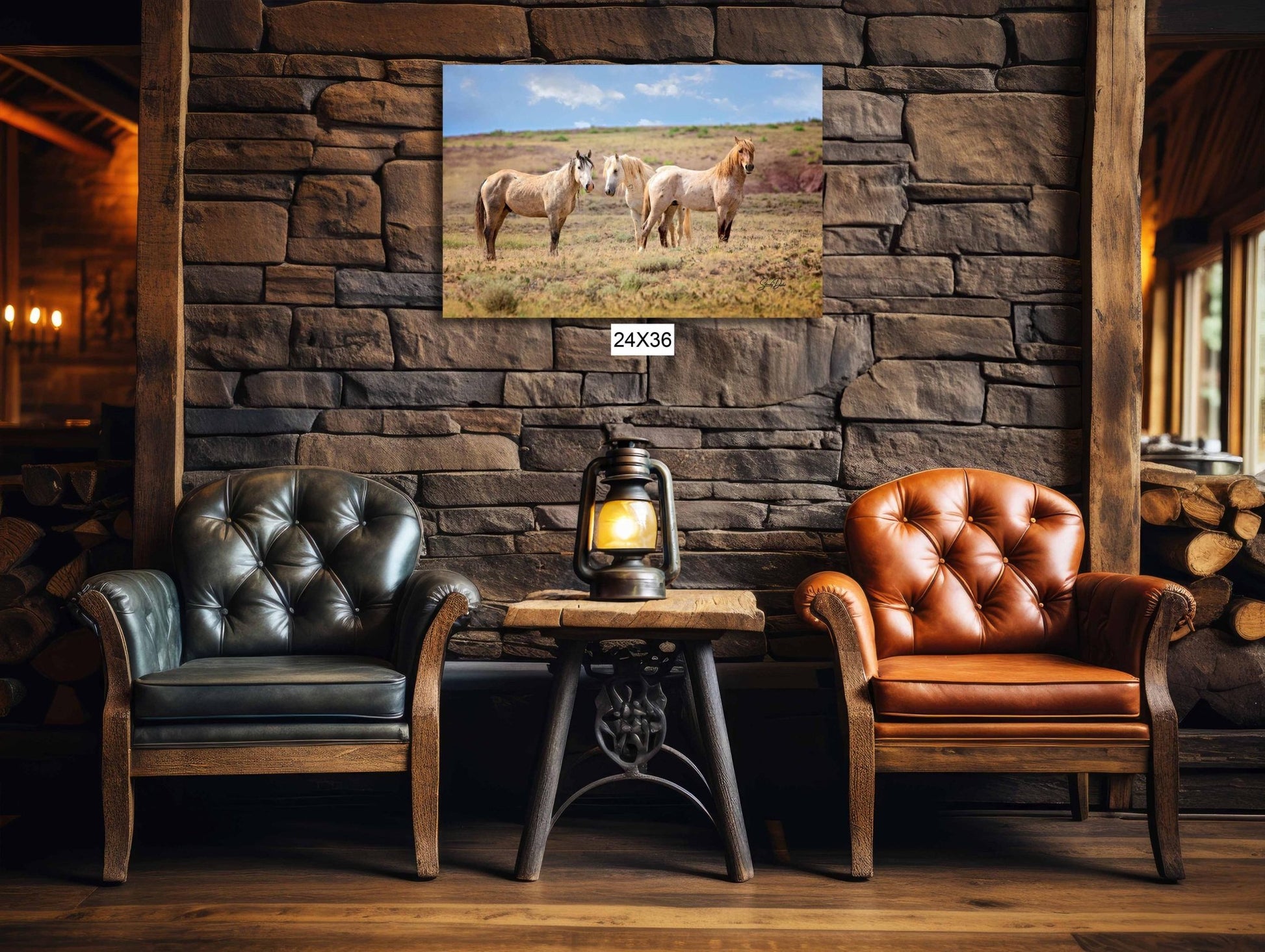 Wild Horses Print, Red Roan Mustang Stallion Photo, Handmade Wall Art, Adobe Town Wyoming Wildlife Canvas, Cowboy Old West Rustic Decor - SandyDobbsFineArtPhotography