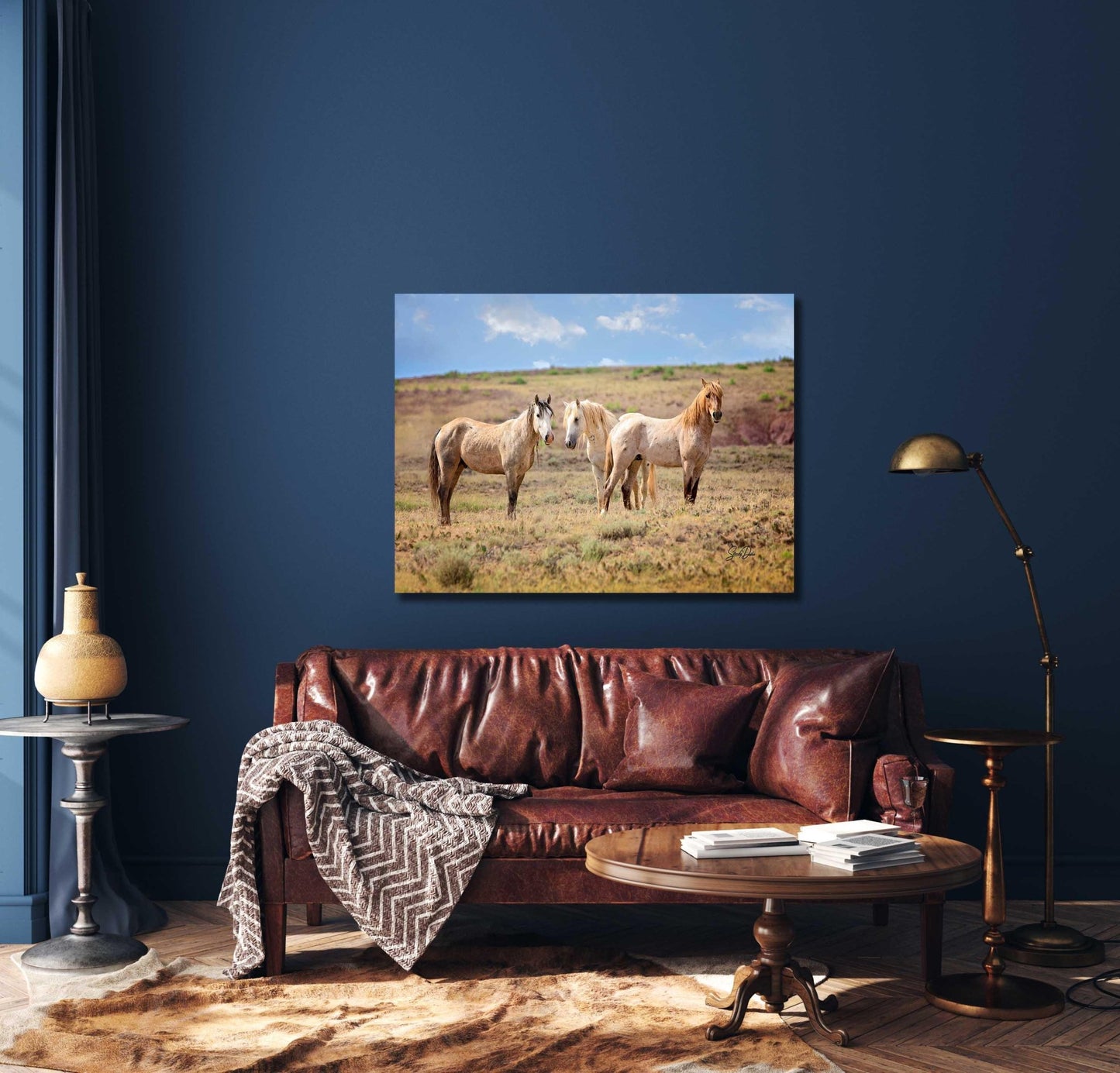 Wild Horses Print, Red Roan Mustang Stallion Photo, Handmade Wall Art, Adobe Town Wyoming Wildlife Canvas, Cowboy Old West Rustic Decor - SandyDobbsFineArtPhotography